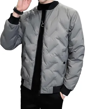 Mens Puffer Quilted Jacket Lightweight Casual Baseball Bomber Jackets Thermal Sportwear Cropped Down Coats