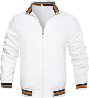 Men's Stand Collar Casual Bomber Jackets Full Zip Up Windproof Varsity Jacket Lightweight Sportwear Cardigan Coat