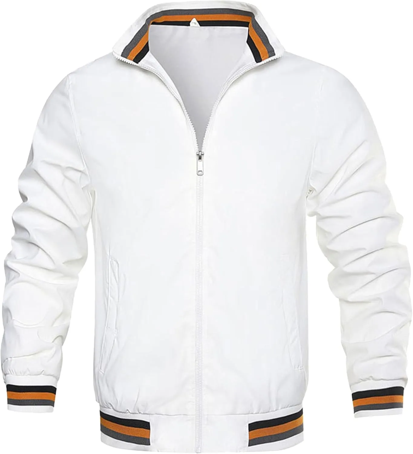 Men's Stand Collar Casual Bomber Jackets Full Zip Up Windproof Varsity Jacket Lightweight Sportwear Cardigan Coat