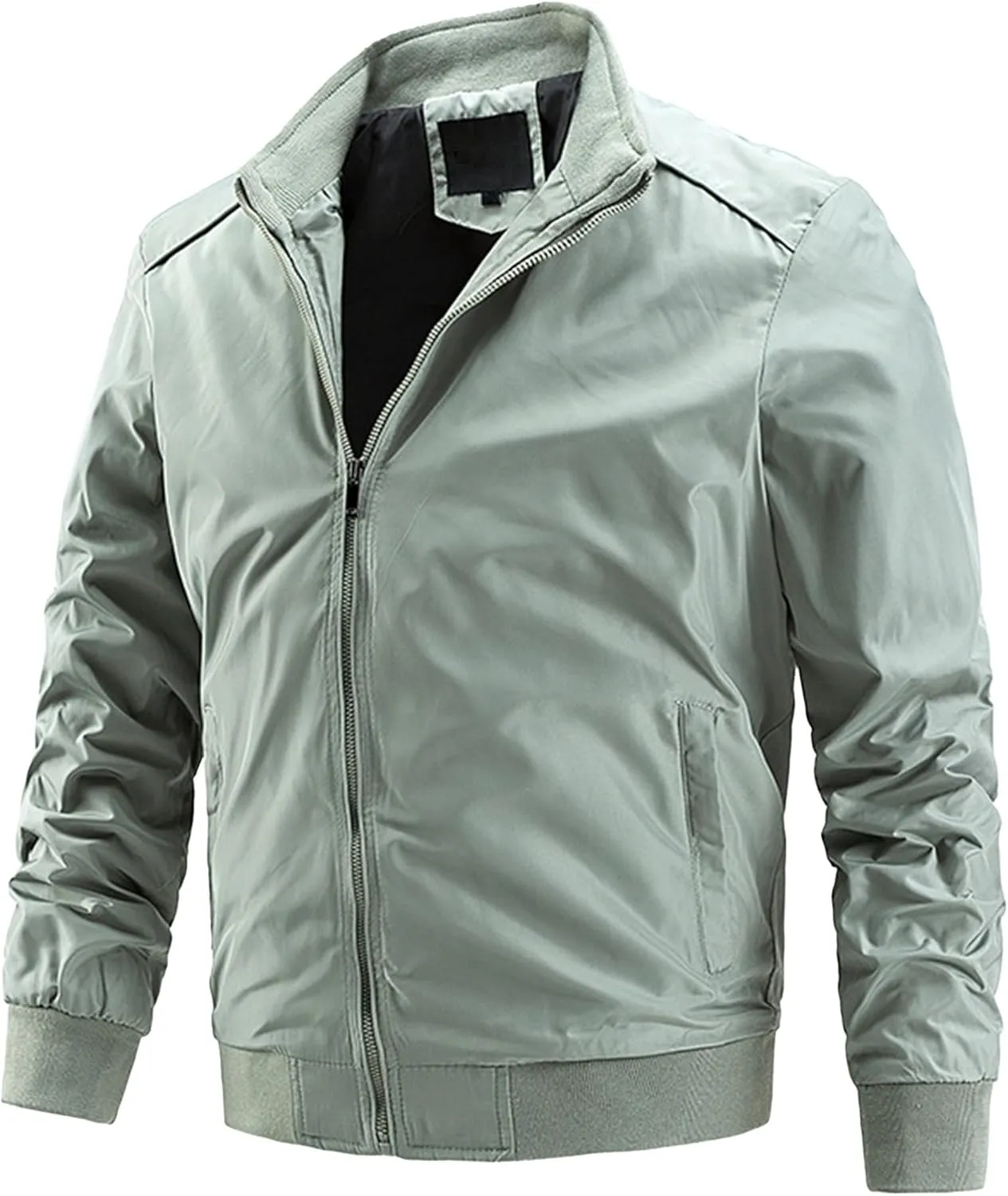 Men's Stand Collar Windproof Windbreaker Lightweight Sportwear Bomber Jackets Full Zip Casual Padded Coats