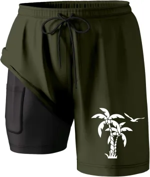 Mens Swim Trunks Compression Liner Swim Shorts Swimwear Quick Dry Swimsuit Bathing Suits Board Shorts with Pockets