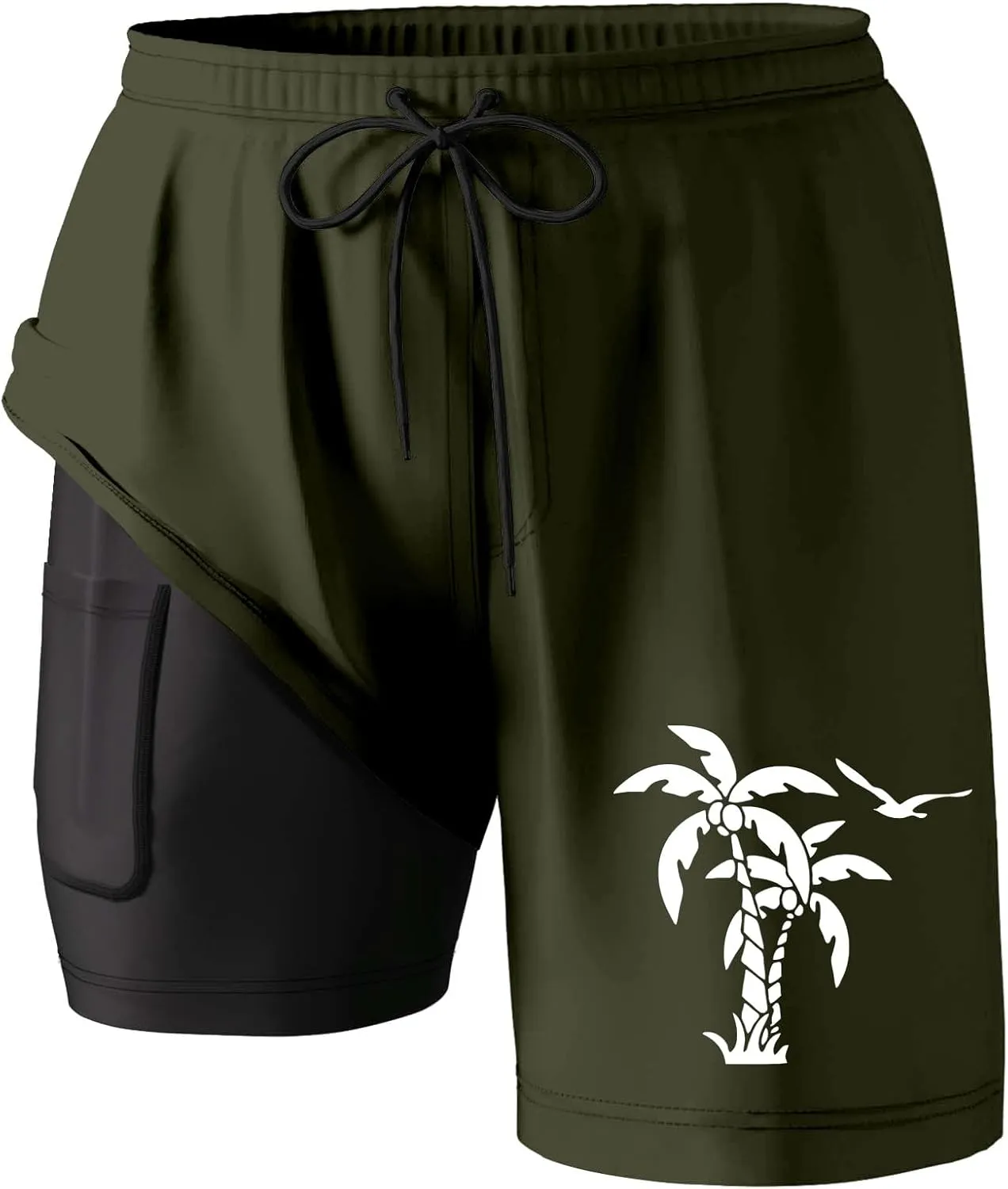 Mens Swim Trunks Compression Liner Swim Shorts Swimwear Quick Dry Swimsuit Bathing Suits Board Shorts with Pockets