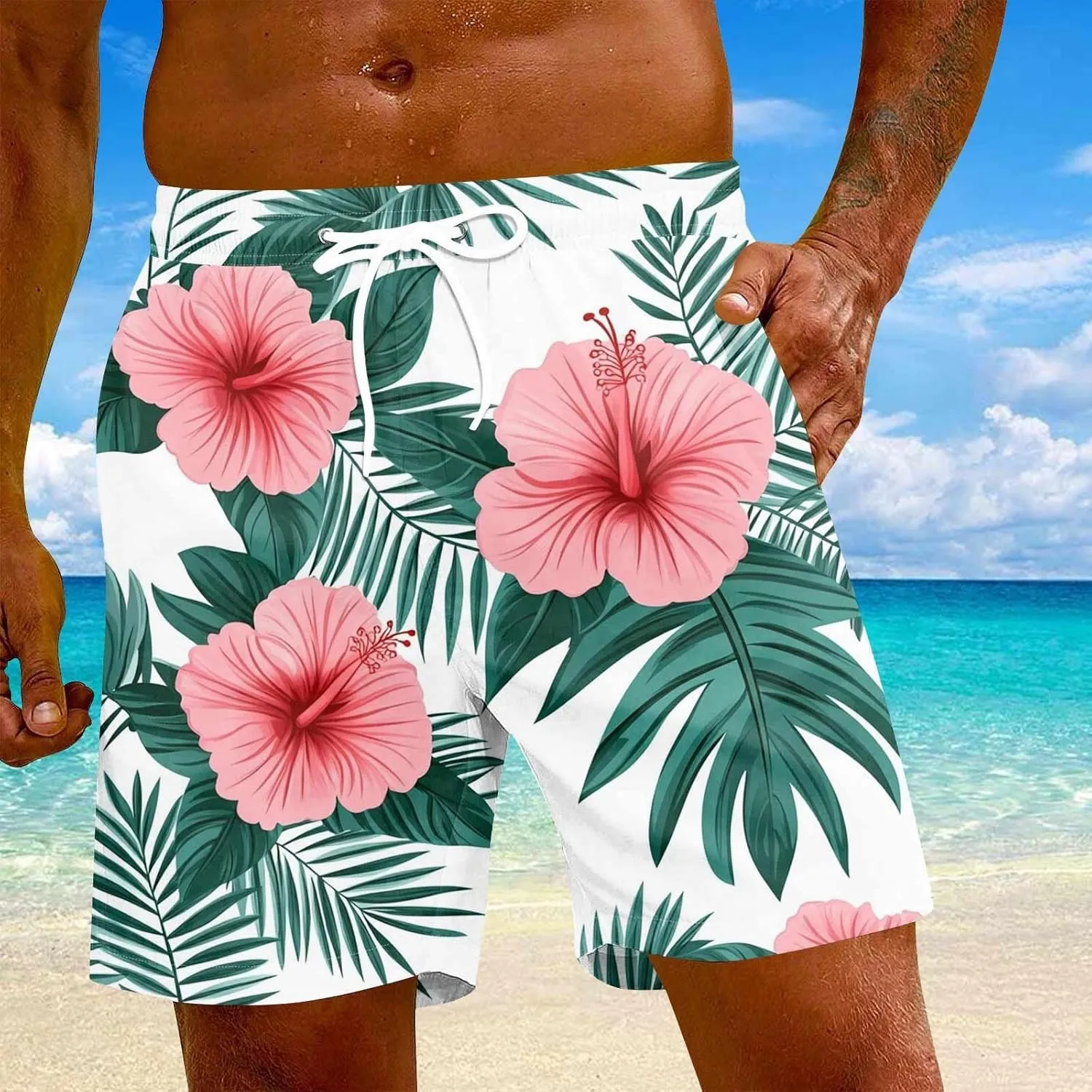 Men's Swim Trunks Quick Dry Beach Swim Shorts Stretch Board Shorts Swimsuit with Pockets