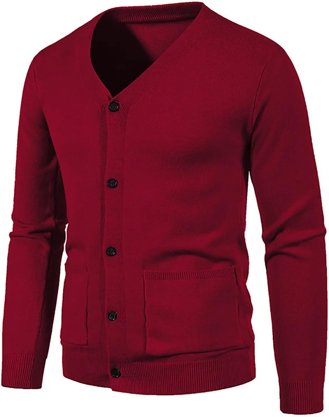 Men's V Neck Knit Cardigan Solid Color Sweater Casual Lightweight Button Down Knitted Sweater Tops