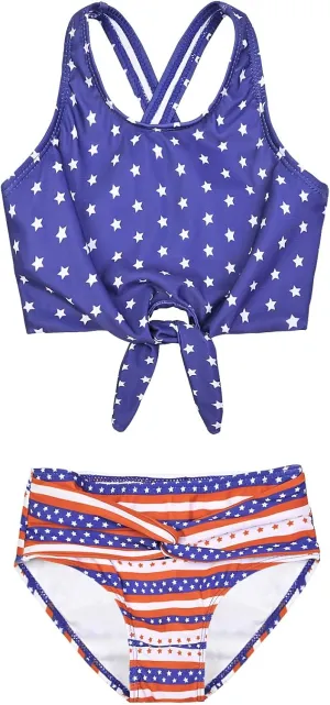 Mirawise Girls Swimsuits Swimwear Bathing Suit Beach Bikini Two Piece Tie Front Swimsiuts 4-13Y