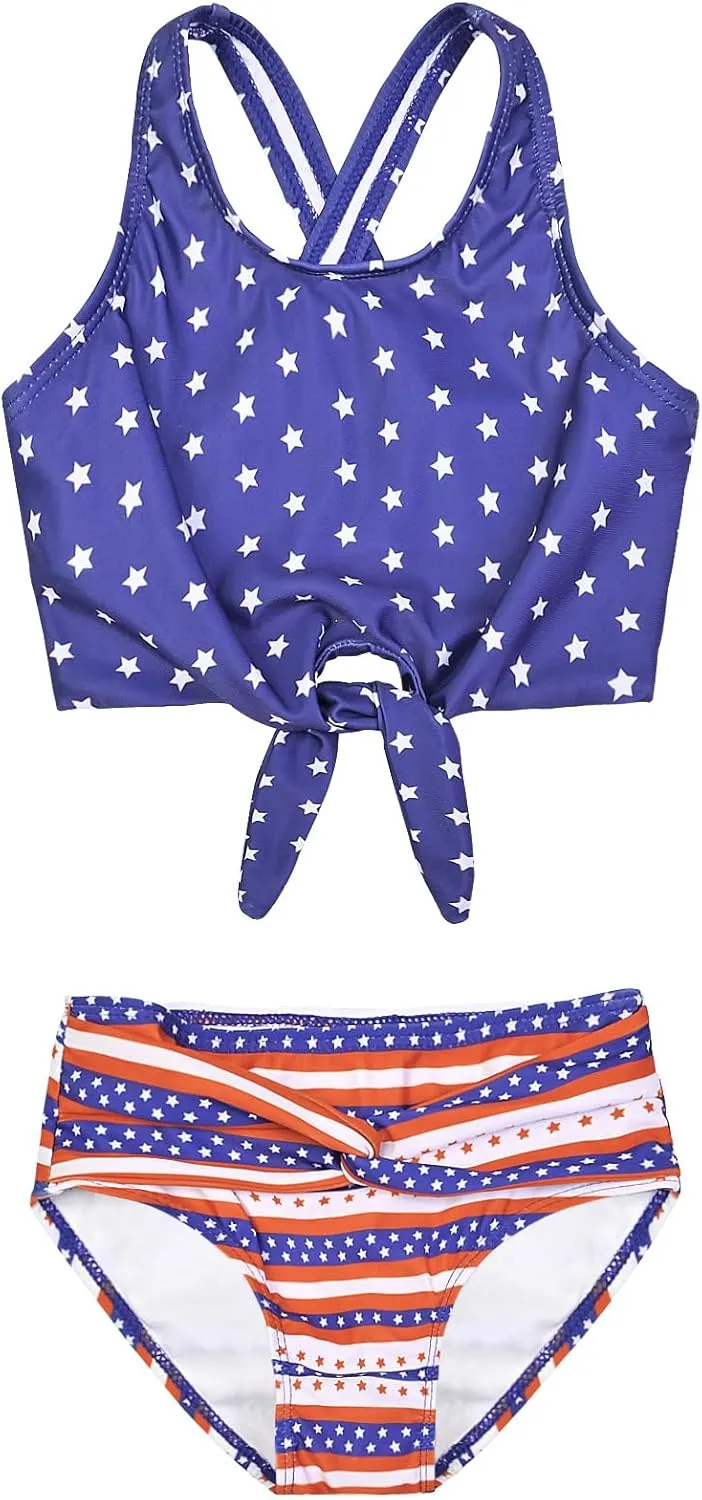 Mirawise Girls Swimsuits Swimwear Bathing Suit Beach Bikini Two Piece Tie Front Swimsiuts 4-13Y