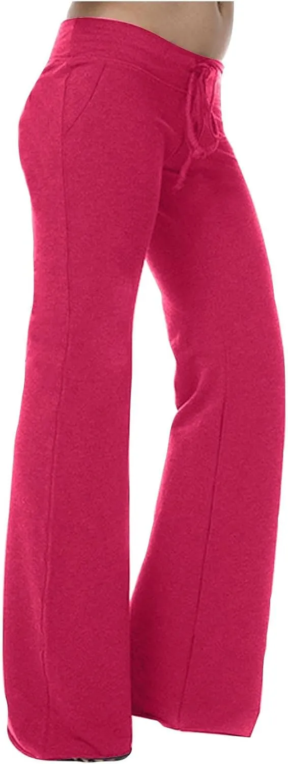 Mzkdieey Women's Wide Leg Yoga Pants Casual Drawstring Sweatpants Baggy Comfy Lounge Pants Pajama Bottoms with Pockets