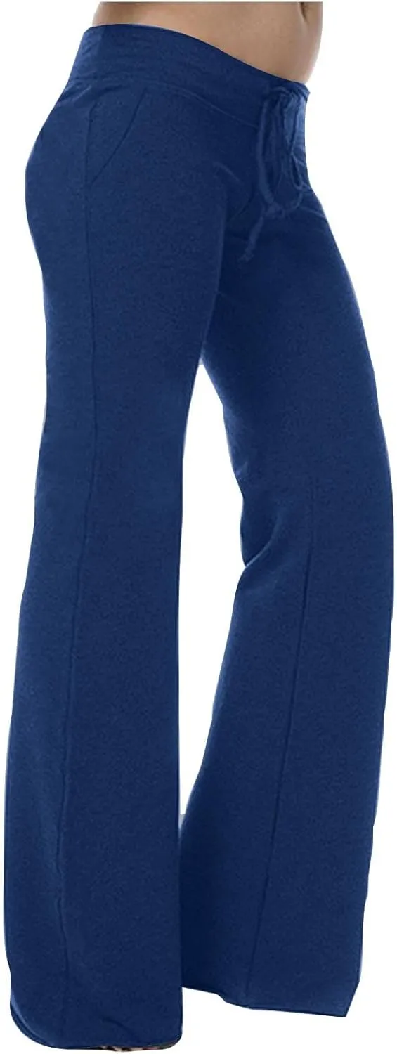 Mzkdieey Women's Wide Leg Yoga Pants Casual Drawstring Sweatpants Baggy Comfy Lounge Pants Pajama Bottoms with Pockets