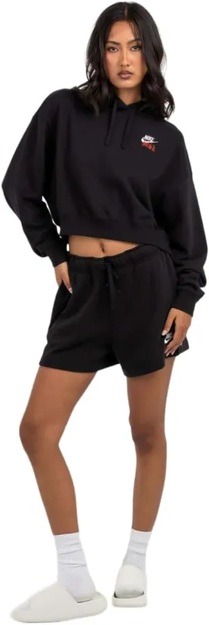 Nike Sportswear Club Fleece Women's Oversized Cropped Pullover Hoodie Black/White Size-Small