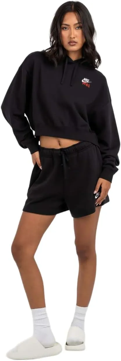 Nike Sportswear Club Fleece Women's Oversized Cropped Pullover Hoodie Black/White Size-Small