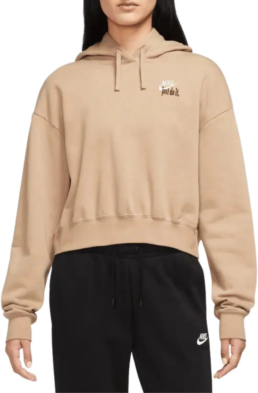 Nike Sportswear Club Fleece Women's Oversized Cropped Pullover Hoodie Brown Size-Small