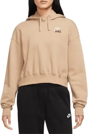 Nike Sportswear Club Fleece Women's Oversized Cropped Pullover Hoodie Brown Size-Small