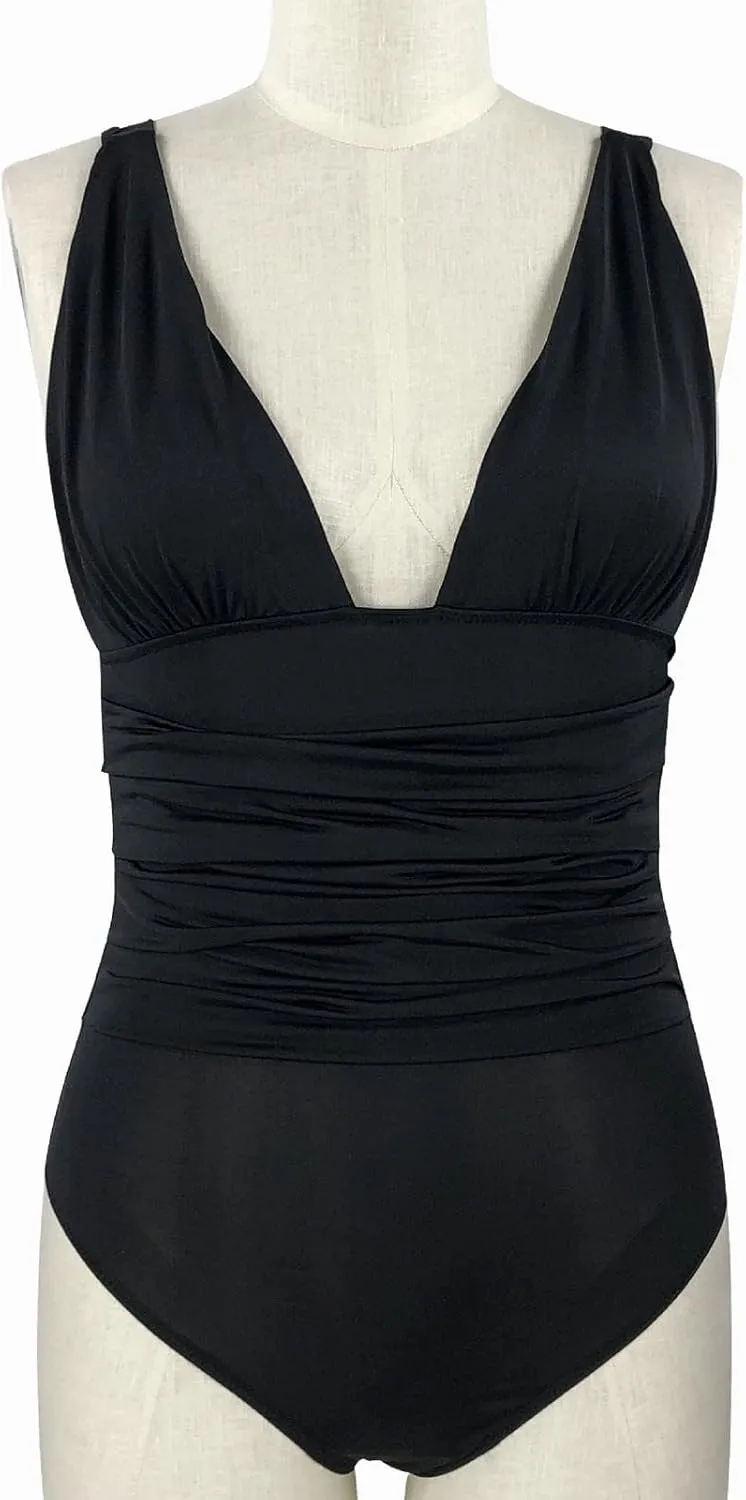 One Piece Swimsuit for Women Strapless Swimsuits Push up Bathing Suit Retro Ruched Vintage Padded Swimwear