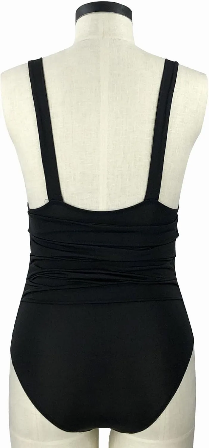 One Piece Swimsuit for Women Strapless Swimsuits Push up Bathing Suit Retro Ruched Vintage Padded Swimwear