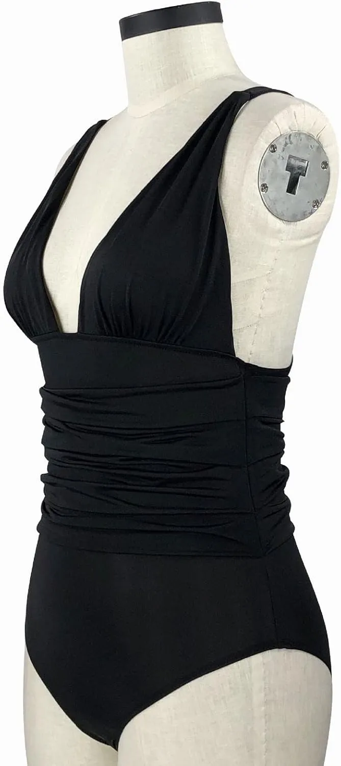 One Piece Swimsuit for Women Strapless Swimsuits Push up Bathing Suit Retro Ruched Vintage Padded Swimwear