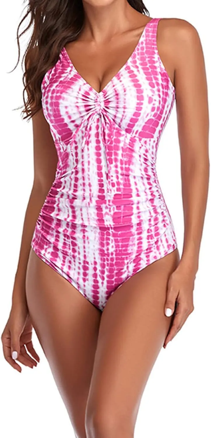 One Piece Swimsuit for Women Tummy Control Bathing Suit Tie Dye Sling Bikini Sexy Backless V-Neck Swimwear