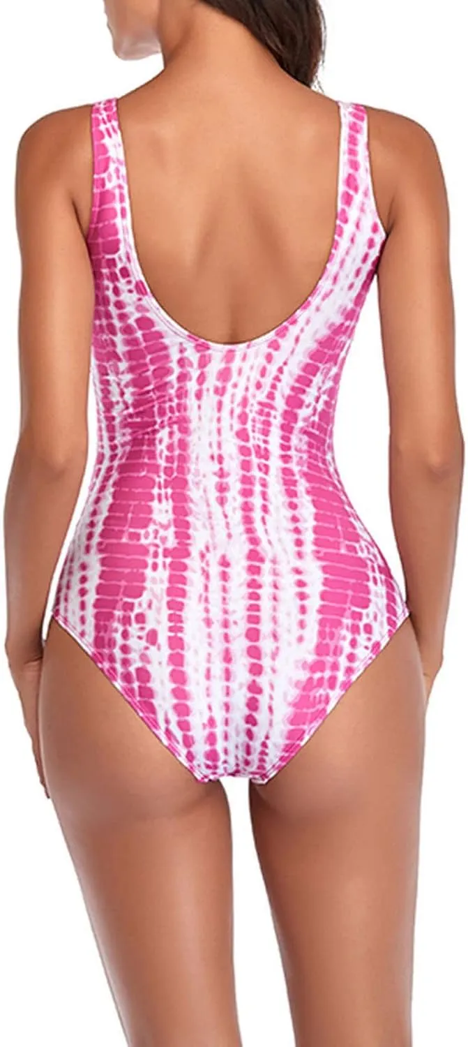 One Piece Swimsuit for Women Tummy Control Bathing Suit Tie Dye Sling Bikini Sexy Backless V-Neck Swimwear