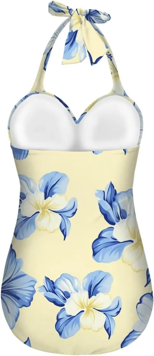 One Piece Swimsuits Beach Bathing Suits Tie Halter Backless Beachwear Tummy Control Swimwear for Women