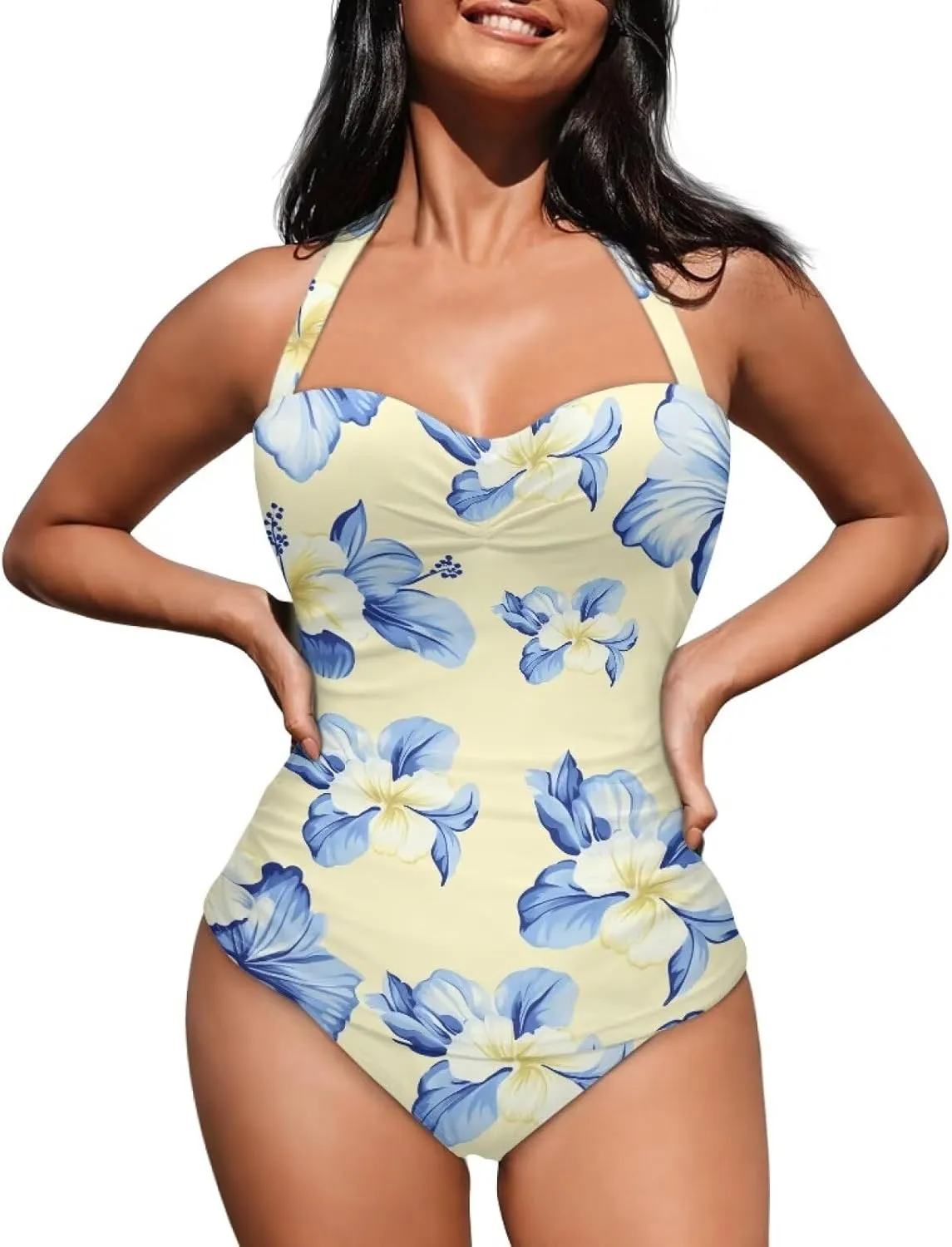 One Piece Swimsuits Beach Bathing Suits Tie Halter Backless Beachwear Tummy Control Swimwear for Women