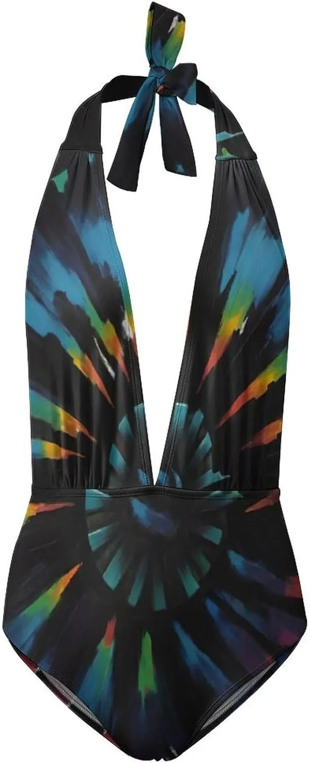 One Piece Swimsuits for All Women, Backless V Neck Swimdress Monokini Beachwear
