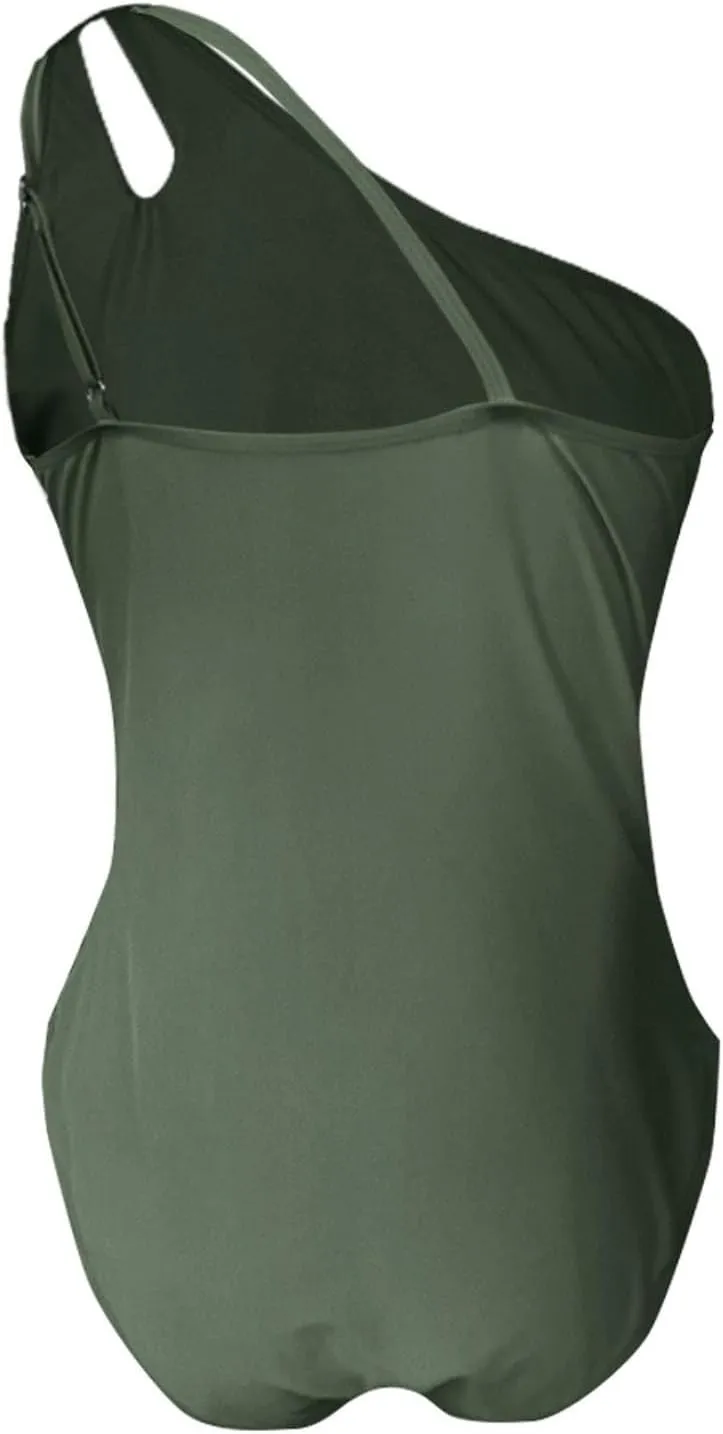 One Shoulder One Piece Swimsuit for Women Tummy Control Bathing Suits Modest Full Coverage Slimming Keyhole Backless Swimwear