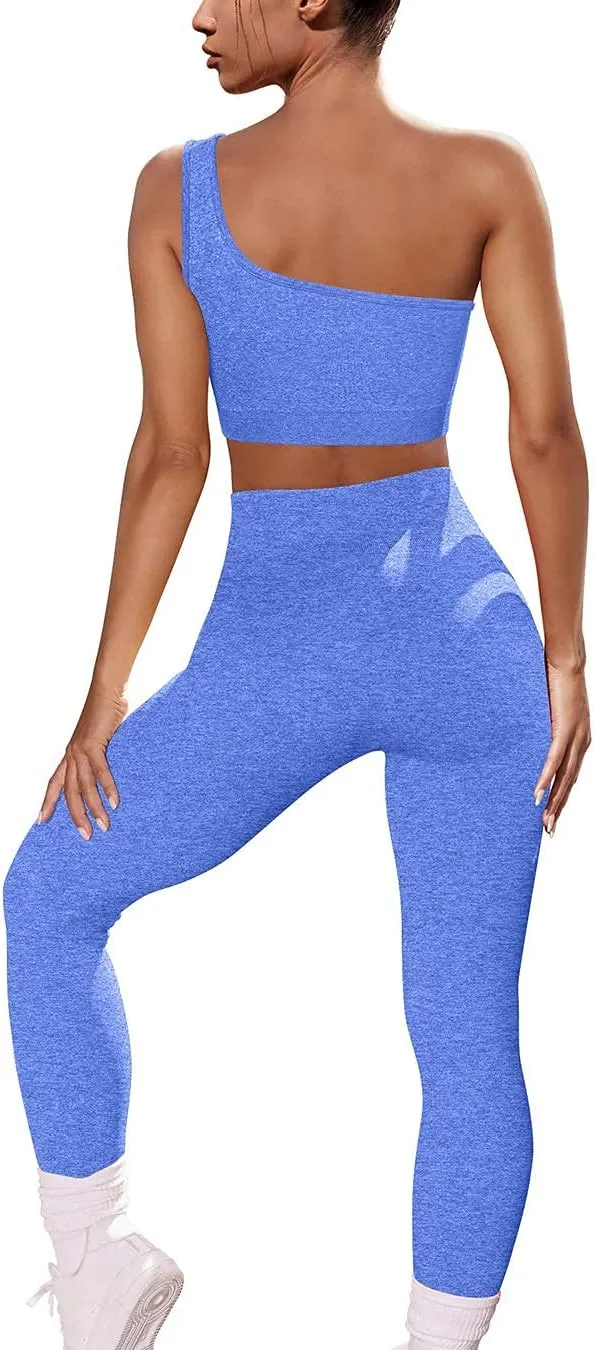 OYS Workout Sets for Women 2 Piece Seamless High Waist Running Leggings Yoga Gym One Shoulder Sports Bra Outfits