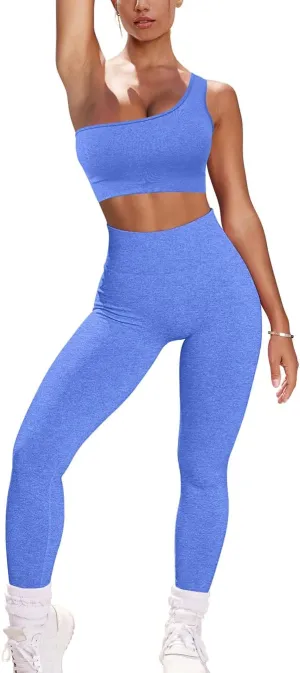 OYS Workout Sets for Women 2 Piece Seamless High Waist Running Leggings Yoga Gym One Shoulder Sports Bra Outfits