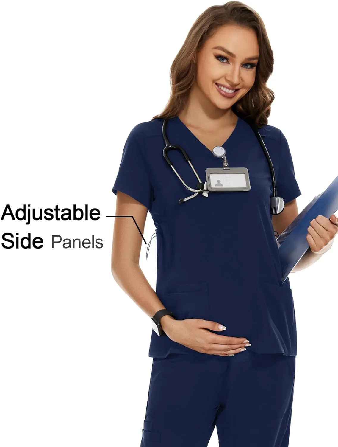 PACBREEZE Women's Maternity Scrub Top/Shirt V-Neck Workwear Medical Pregnancy Scrub Clothes, S-XXL