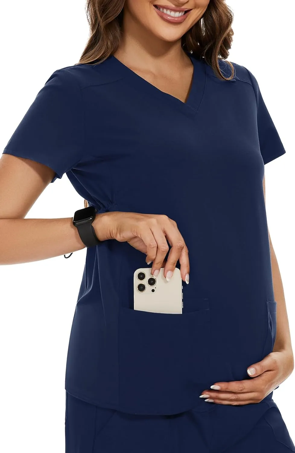 PACBREEZE Women's Maternity Scrub Top/Shirt V-Neck Workwear Medical Pregnancy Scrub Clothes, S-XXL