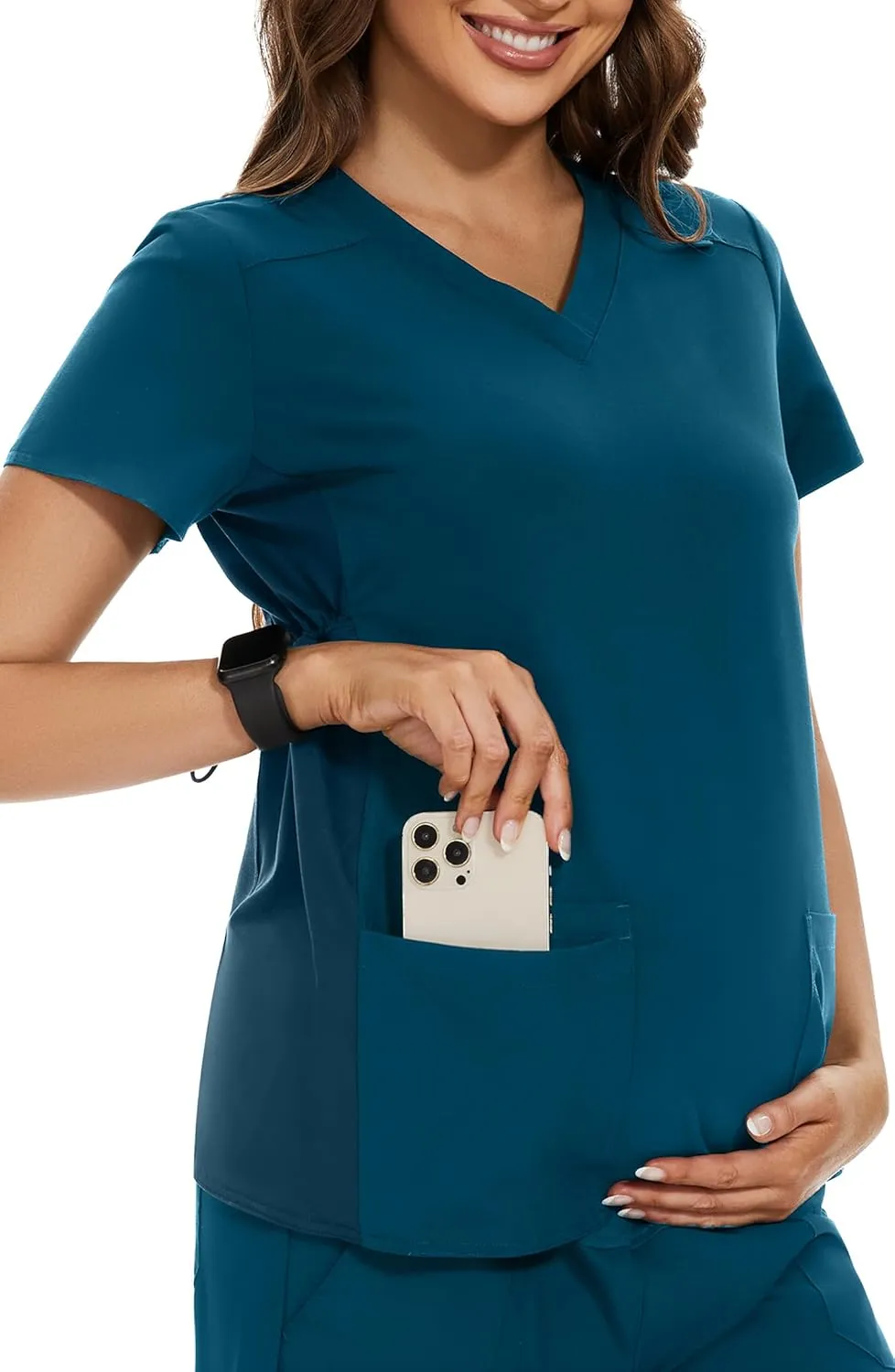 PACBREEZE Women's Maternity Scrub Top/Shirt V-Neck Workwear Medical Pregnancy Scrub Clothes, S-XXL