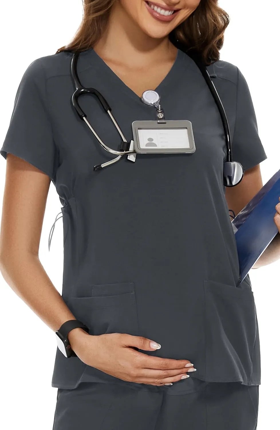 PACBREEZE Women's Maternity Scrub Top/Shirt V-Neck Workwear Medical Pregnancy Scrub Clothes, S-XXL