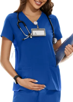 PACBREEZE Women's Maternity Scrub Top/Shirt V-Neck Workwear Medical Pregnancy Scrub Clothes, S-XXL