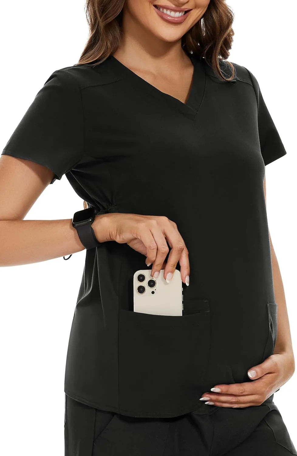 PACBREEZE Women's Maternity Scrub Top/Shirt V-Neck Workwear Medical Pregnancy Scrub Clothes, S-XXL