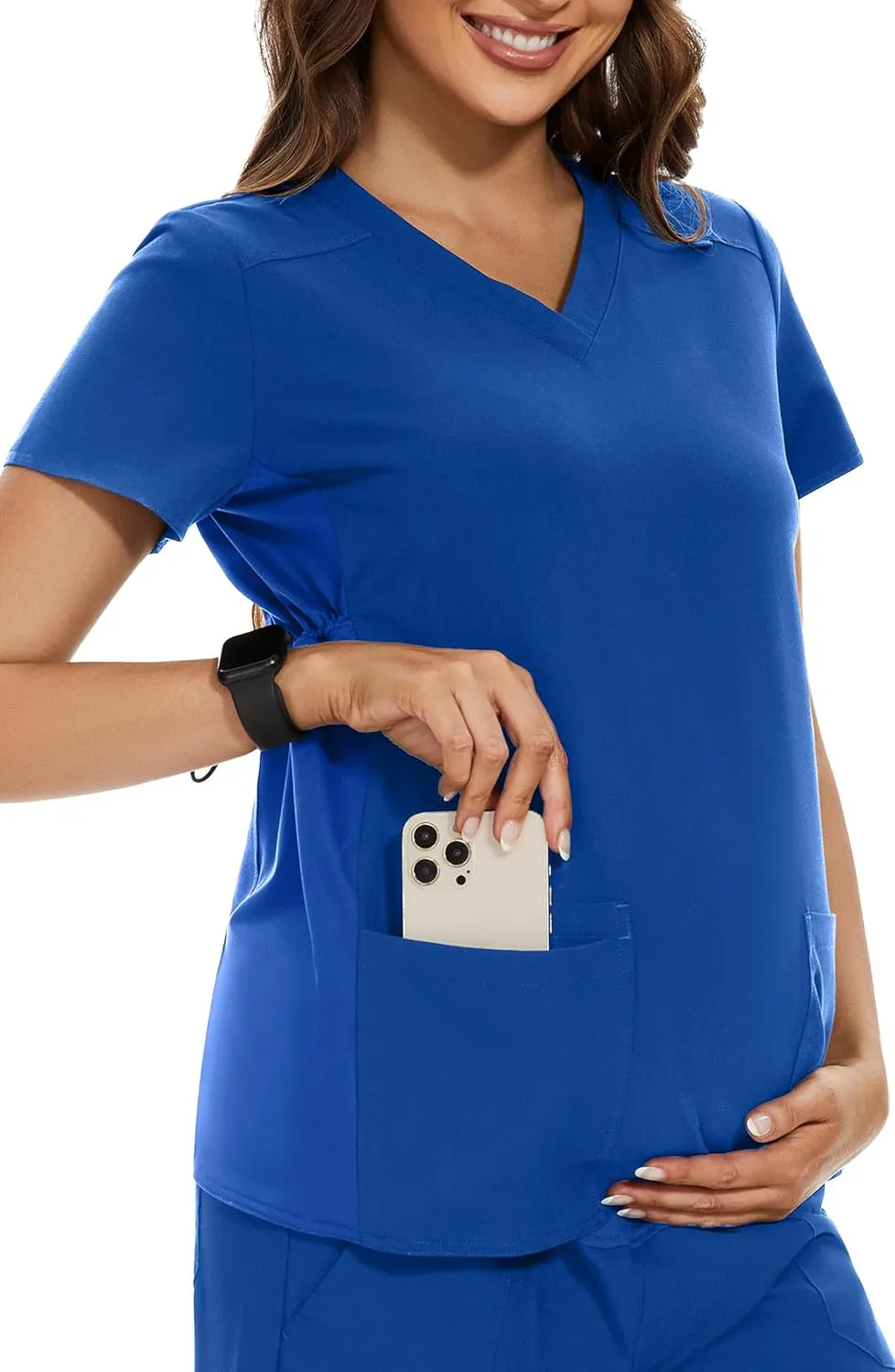 PACBREEZE Women's Maternity Scrub Top/Shirt V-Neck Workwear Medical Pregnancy Scrub Clothes, S-XXL
