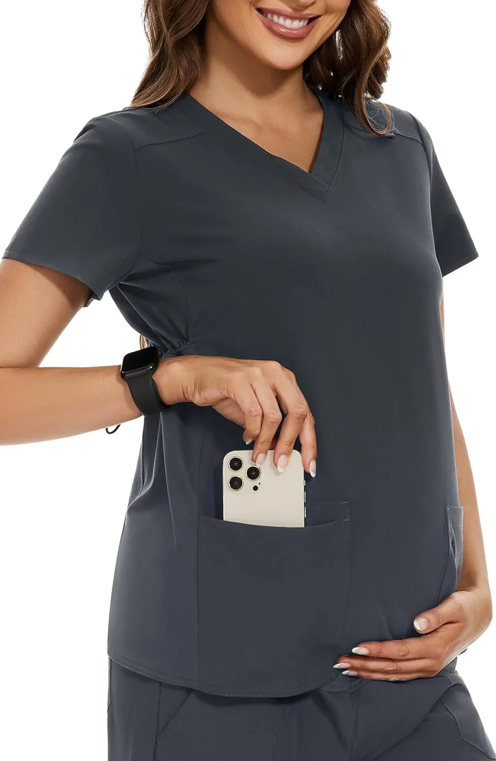 PACBREEZE Women's Maternity Scrub Top/Shirt V-Neck Workwear Medical Pregnancy Scrub Clothes, S-XXL