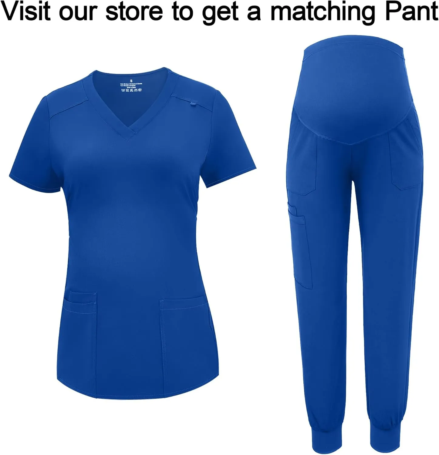 PACBREEZE Women's Maternity Scrub Top/Shirt V-Neck Workwear Medical Pregnancy Scrub Clothes, S-XXL