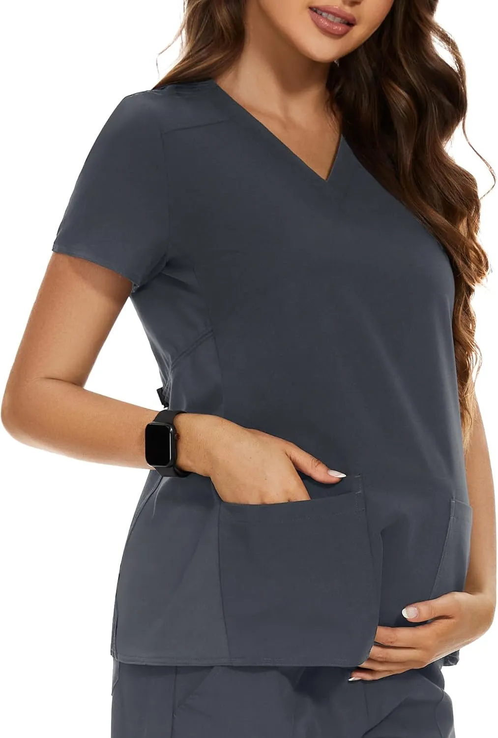 PACBREEZE Women's Maternity Scrub Top/Shirt V-Neck Workwear Medical Pregnancy Scrub Clothes, S-XXL