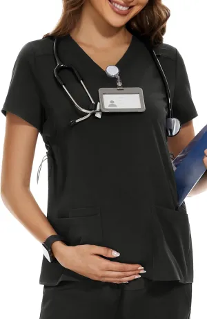 PACBREEZE Women's Maternity Scrub Top/Shirt V-Neck Workwear Medical Pregnancy Scrub Clothes, S-XXL