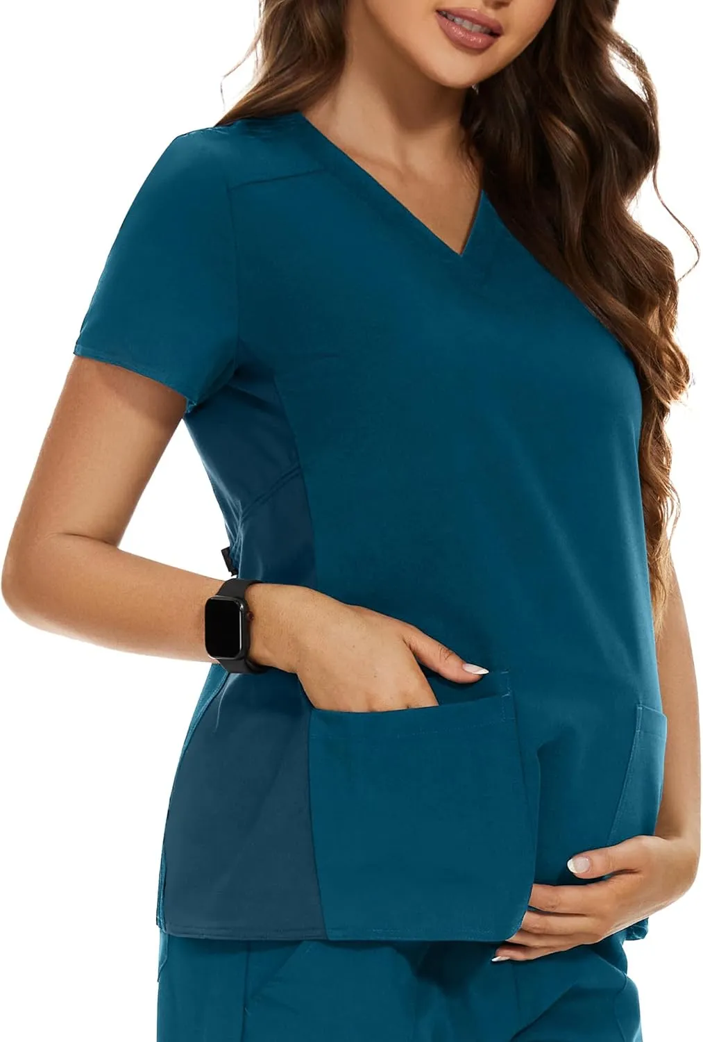 PACBREEZE Women's Maternity Scrub Top/Shirt V-Neck Workwear Medical Pregnancy Scrub Clothes, S-XXL