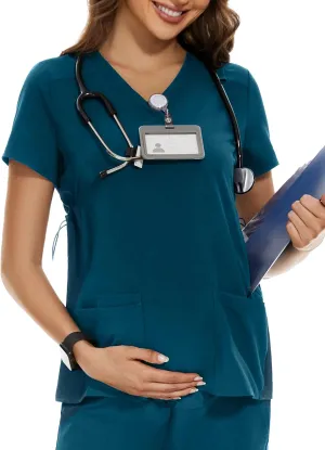 PACBREEZE Women's Maternity Scrub Top/Shirt V-Neck Workwear Medical Pregnancy Scrub Clothes, S-XXL