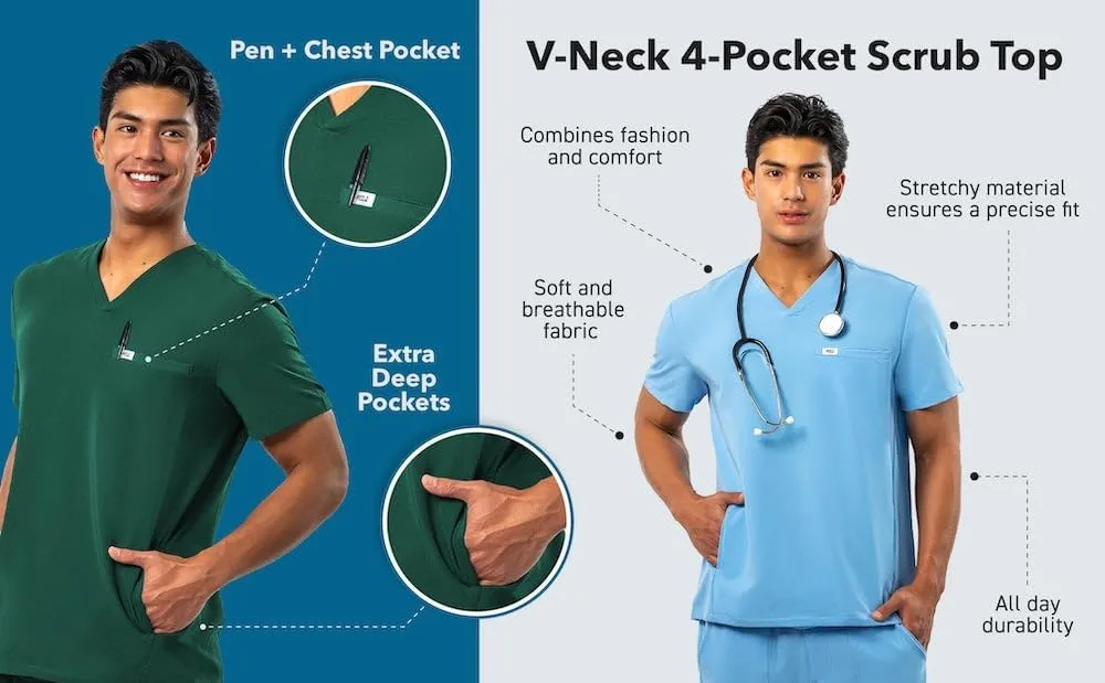 Peelz Peter 4-Pocket V-Neck Scrub Tops for Men - Soft Stretch Fabric Top, Men's Scrubs, Slim Fit