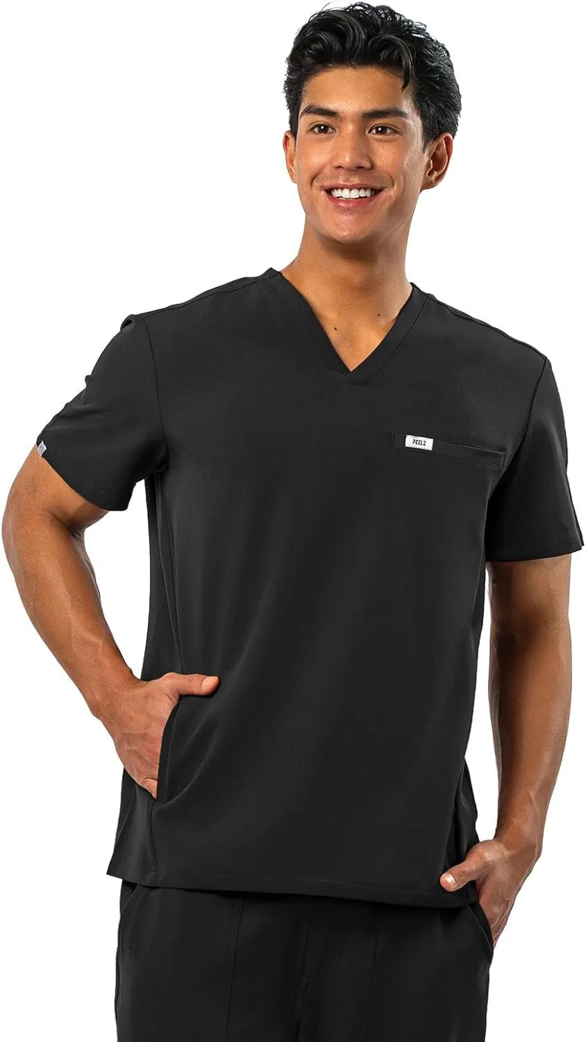 Peelz Peter 4-Pocket V-Neck Scrub Tops for Men - Soft Stretch Fabric Top, Men's Scrubs, Slim Fit
