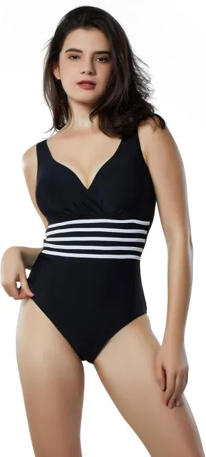 PHAYON Woman's One-Piece Swimsuit Tummy Control Beachwear V-Neck and Backless Swimwear