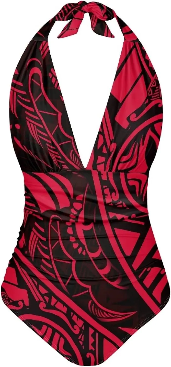 Polynesia Beachwear Swimsuit Ladies Backless Tummy Control Swimwear Sexy One Piece Beach Swimsuits
