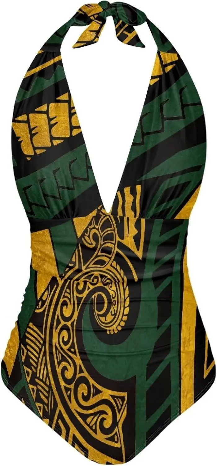Polynesia Beachwear Swimsuit Ladies Backless Tummy Control Swimwear Sexy One Piece Beach Swimsuits
