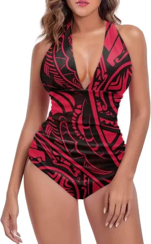 Polynesia Beachwear Swimsuit Ladies Backless Tummy Control Swimwear Sexy One Piece Beach Swimsuits