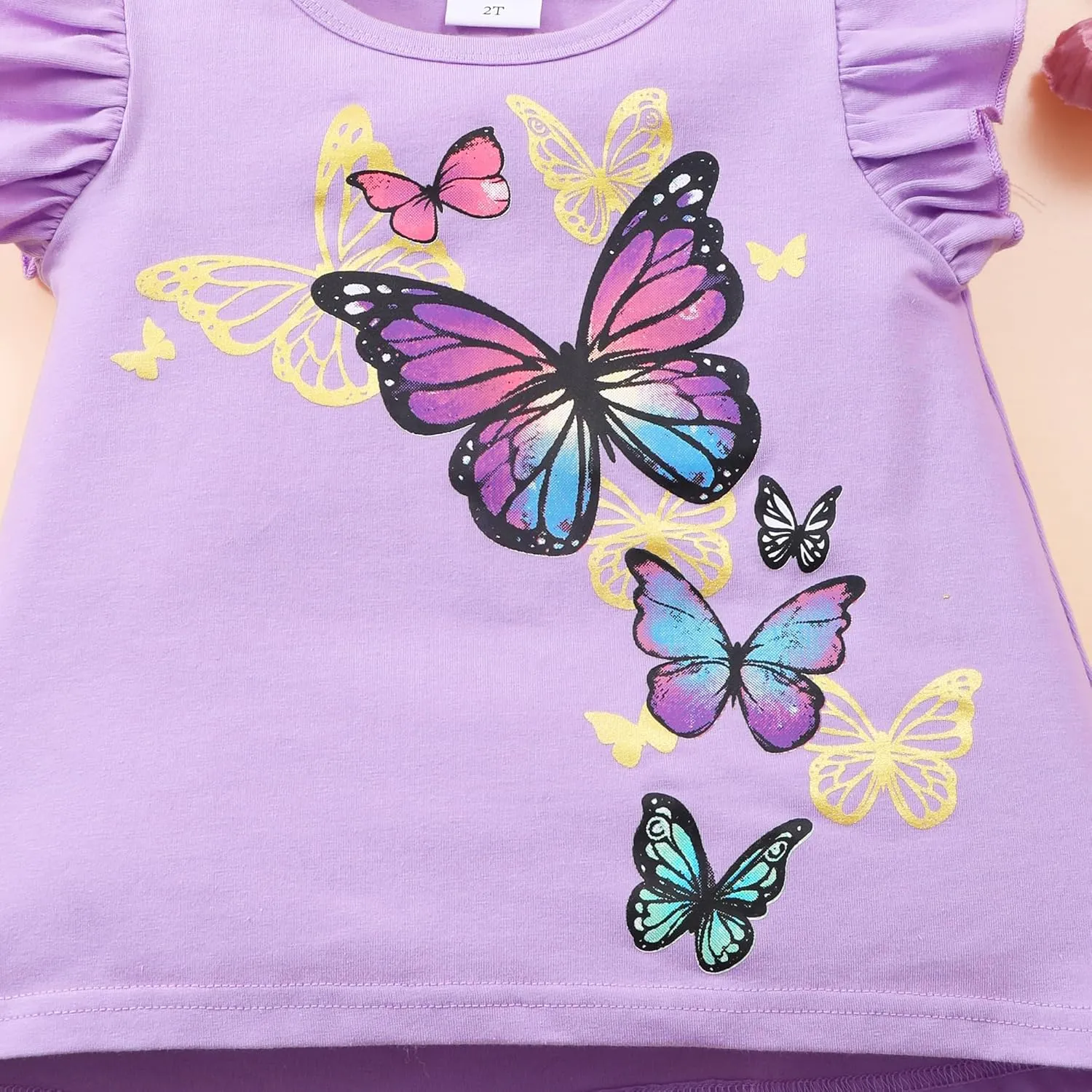 Popshion Little Girls 2 Piece Summer Outfits Flutter Sleeve T-Shirt and Cropped Capri Leggings Kids Clothes Short Sets 2-8t