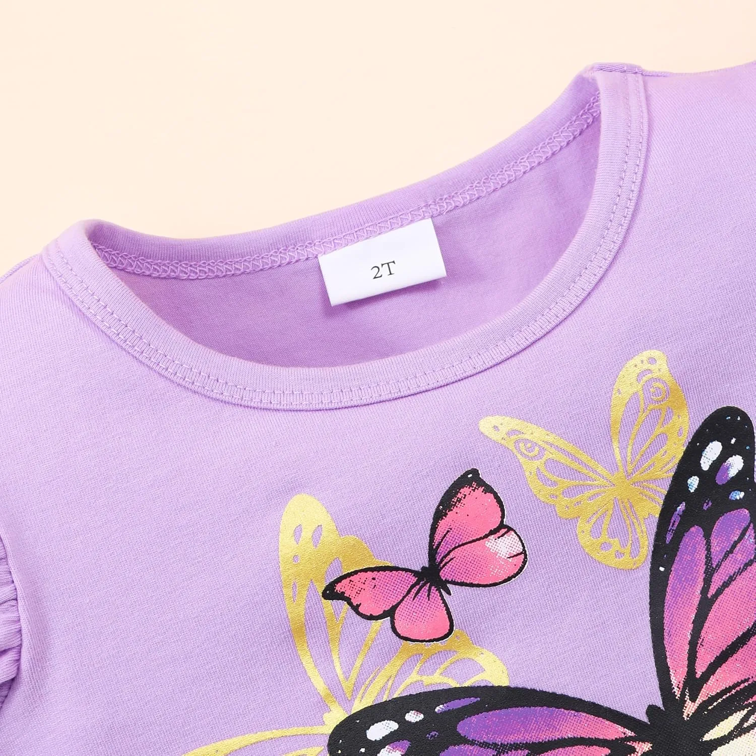 Popshion Little Girls 2 Piece Summer Outfits Flutter Sleeve T-Shirt and Cropped Capri Leggings Kids Clothes Short Sets 2-8t