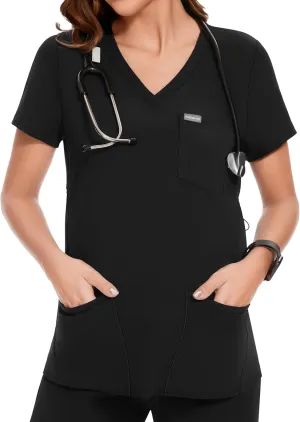 POSHGLAM Women's Maternity Scrubs Top Workwear V-Neck Medical Shirts Pregnancy Scrub Clothes