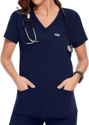 POSHGLAM Women's Maternity Scrubs Top Workwear V-Neck Medical Shirts Pregnancy Scrub Clothes